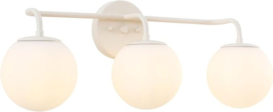 JONATHAN Y Louis Parisian Globe 25" Vanity 3-Light, Almond | White Frosted Glass Shade, Midcentury Parisian Bistro Style, Metal Wall Lamp, Dimmable, Hardwired, LED Bulbs Included