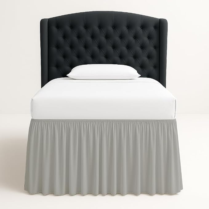 Cottingon Dorm Bed Skirt Twin XL 32" with Split Corners, 100% Microfiber Soft and Stylish, College Room Essential, Extra Long Dust Ruffle for Extended Beds, Light Grey