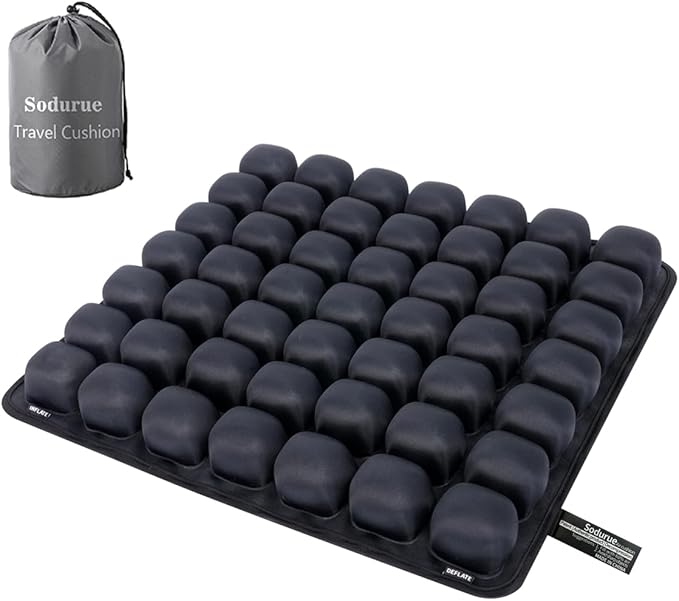 Sodurue Travel Cushion Airplane Seat,Airplane Seat Cushion for Long Flights,Press Type Air Inflatable Wheelchair Seat Cushion,49 Airbags,for Car,Office,Stadium,Ergonomic Comfort Support,Heavy Duty