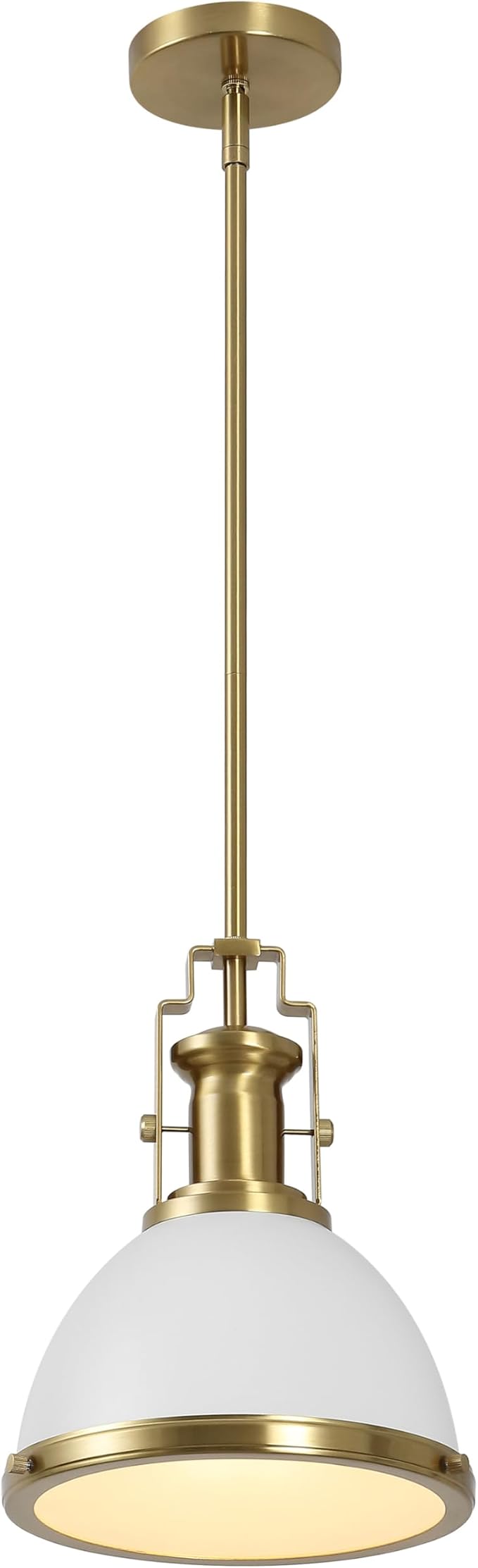 JONATHAN Y Homer Industrial Dome Pendant 10", White/Brass Gold | 1-Light, Farmhouse Style, Adjustable Hanging Height, Glass Diffuser, Sloped Ceiling Compatible, Metal, LED Bulb Included