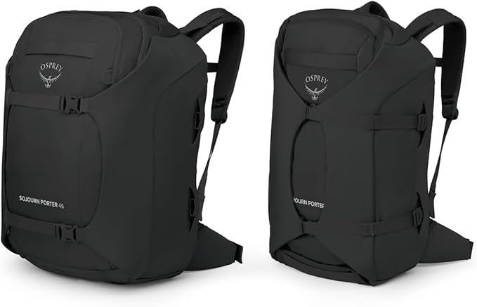 Osprey Sojourn Porter 46L Travel Backpack – Carry-On Compliant Luggage with StraightJacket Compression and Padded Laptop Sleeve – Durable Pack for International or Urban Travel, Black