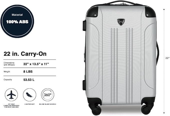Travelers Club Chicago Hardside Expandable Spinner Luggage, Silver, 22" Carry-On