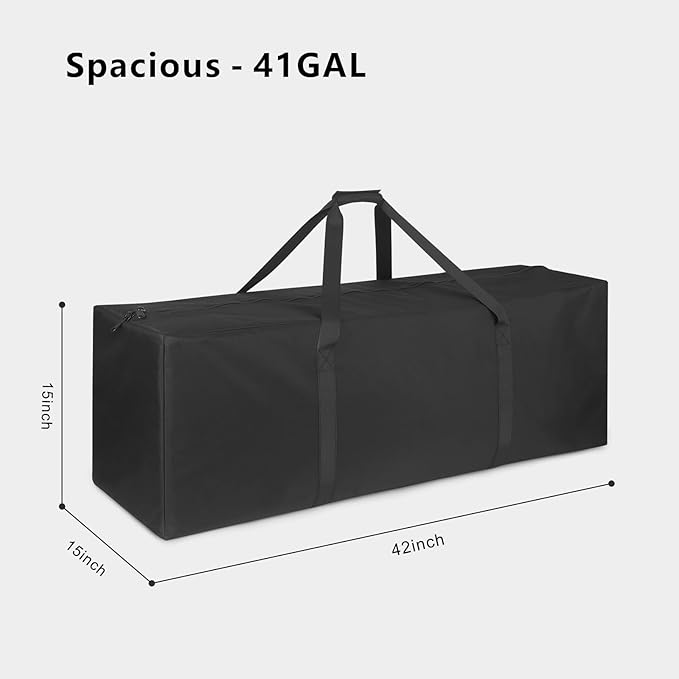 TOPDesign 1-Pack 42 Inch Medium Zippered Duffel Bag for Travel Camping Sports Equipment Storage, Waterproof Foldable Luggage Bag with Padded Handles (Black)