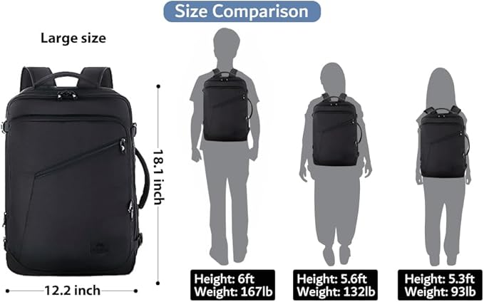 MATEIN Mens Travel Backpack, 27L Lightweight Carry on Backpack for Women, Expandable Business Backpacks, Waterproof Hiking Daypack for Outdoor Sports Rucksack Casual Daypack, Travel Essential, Black