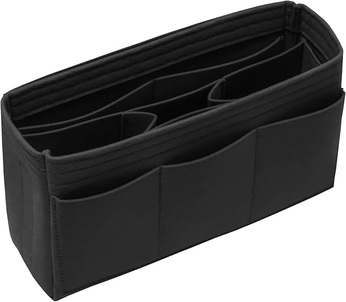 DailyPlus Felt Bag Organizer Insert - Pursue or Tote - 14 Pockets - Black Slender Medium