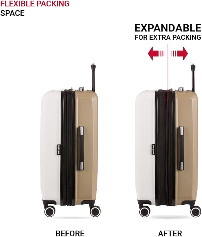 SwissGear Duet Expandable Luggage, Hard Shell Medium Luggage with Spinner Wheels