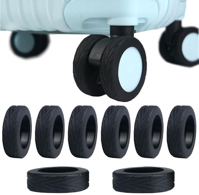 8pcs Silicone Luggage Wheel Covers, Anti-Skid Suitcase Wheel Protector Replacement, Covers for 2-2.4" Essential Travel Accessorie Carry On Luggage Wheels Protector（Black）