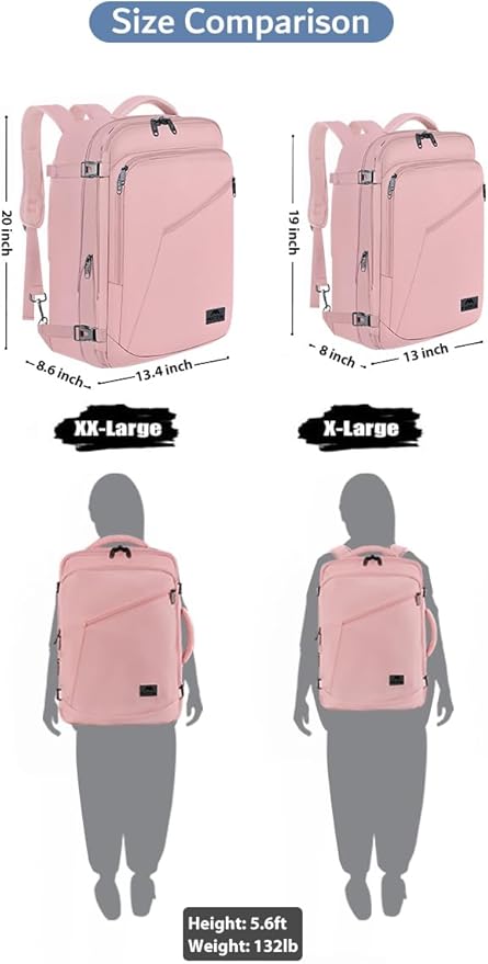 MATEIN 45L Womens Travel Backpack, Extra Large Carryon Backpack Fits Overhead Bin, Cute Weekender Daypack for Travel on Airplane, Traveling Accessories for Women, Pink