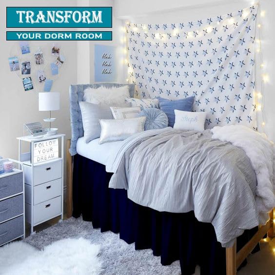 Dorm Bed Skirt, Twin XL, 36" Drop, Navy Blue | Soft Microfiber Fabric, College dorm rooms, Hides under-bed storage, Fits 39"x80" Beds, Wrinkle-resistant, Machine Washable