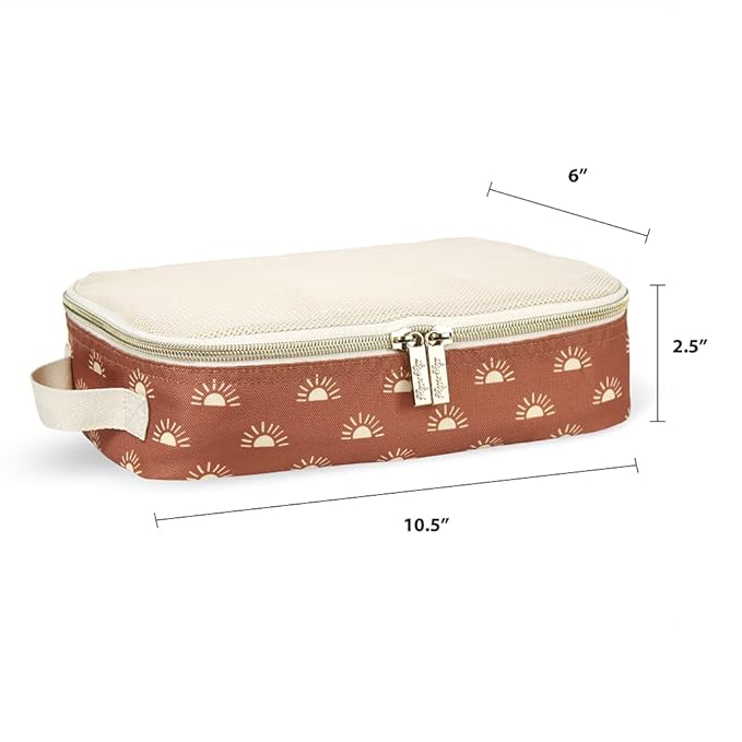 Itzy Ritzy Packing Cubes for Travel – Set of 3 Packing Cubes or Travel Organizers – Each Cube Features a Mesh Top, Double Zippers and a Fabric Handle (Terracotta Sunrise)