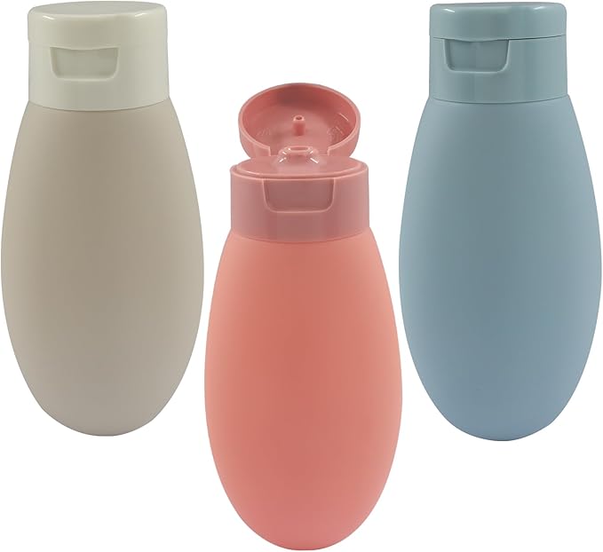 3pcs Travel Bottles - 60ml Leakproof & Squeezable Refillable Containers for Toiletries, Shampoo & Lotion (Solid Color)
