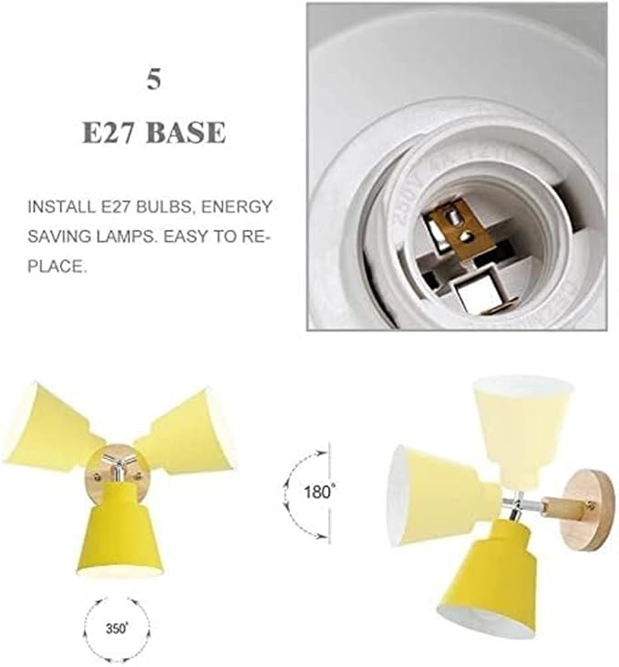 Nordic Minimalist Rotation Wall Lamp Wood Metal Plug in Wall Sconces W/ Switch Wall Mounted Lighting Fixture for Kids Bedroom Bedside Reading Living Room Corridor Hotel ( Color : Pink , Size : 12cm*15