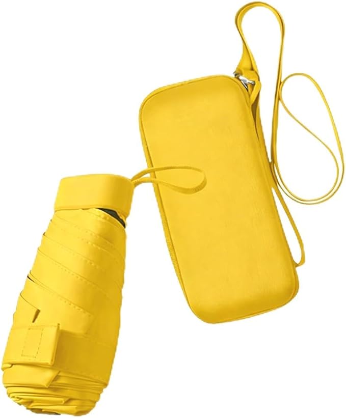 ESUFEIR Mini Sun Umbrella for Purse With Case, Small Compact UV Umbrella Travel Essentials, Lightweight Portable Parasol Windproof for Women Men Kids (Yellow)