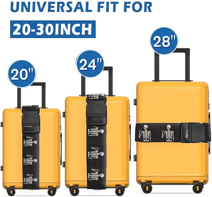 Luggage Straps for Suitcases Travel Belt Accessories, Cute Suitcase Strap, Adjustable Luggage Belt Strap, Heavy Duty with Quick-Release Buckle Luggage Strap Rock Skull