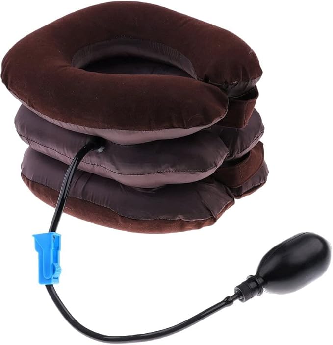 Inflatable Cervical Neck Traction Air Inflatable Pillow Neck Head Stretcher Pain Relief Collar (for Adults, Brown)