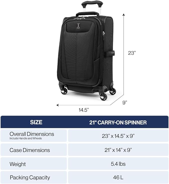 Travelpro Maxlite 5 Softside Expandable Luggage with 4 Spinner Wheels, Lightweight Suitcase, Men and Women, Ensign Blue, Carry-on 21-Inch