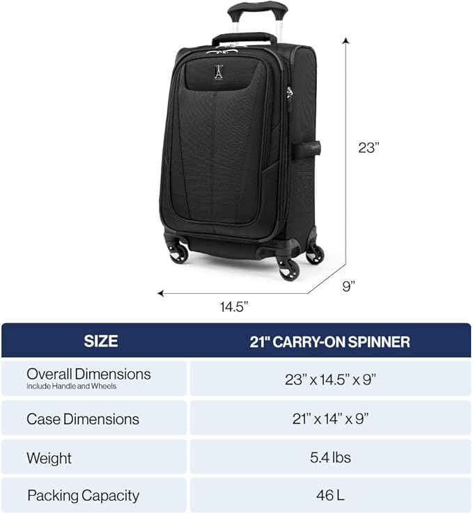 Travelpro Maxlite 5 Softside Expandable Luggage with 4 Spinner Wheels, Lightweight Suitcase, Men and Women, Slate Green, Carry-on 21-Inch