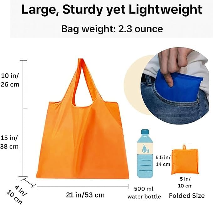 Foldable Reusable Grocery Bags – Heavy Duty 6 Pack with Handles | XL Tote for Women & Men, Market, Travel, Storage