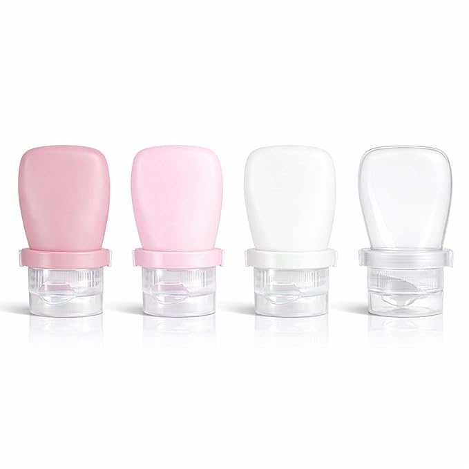 1 oz Travel Bottles, Leakproof Silicone Squeeze Bottle Mini Travel Size Container for Toiletries Lotion Shampoo and Conditioner Liquid Salad Dressing to go Condiment, TSA Approved, 4 Pack