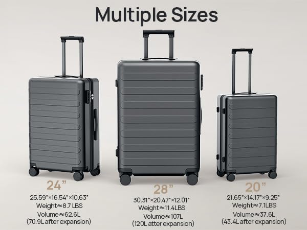 NINETYGO Luggage Sets 3 Piece, Carry On Luggage Airline Approved, Medium Large Checked Luggage with Spinner Wheels, Expandable, Hard Shell PC Suitcase Sets, TSA, 20in/24in/28in (Black, Rhine Max)