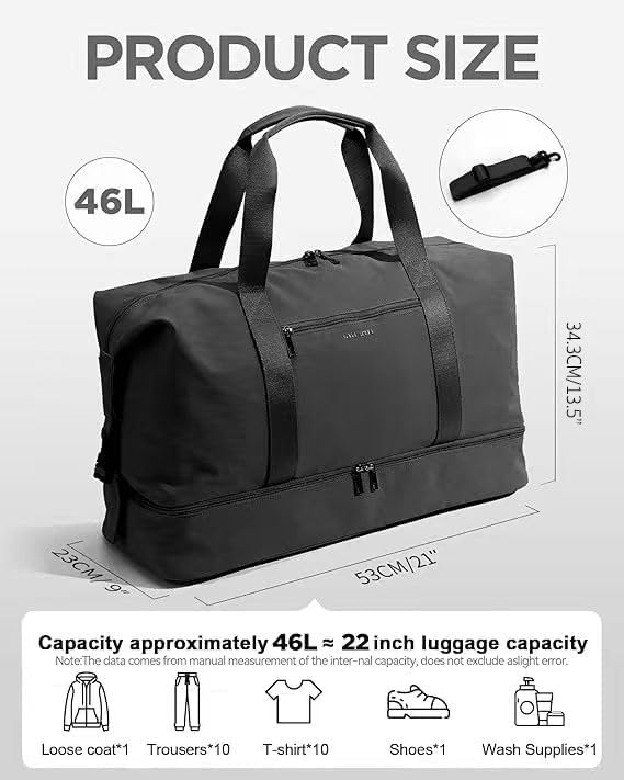Oeihuivt Weekender Bags for Women - 21 Inch Large Travel Duffel Bag 2-Piece Set with Shoe Compartment, Heavy-Duty Canvas Leather Carry On Overnight Tote