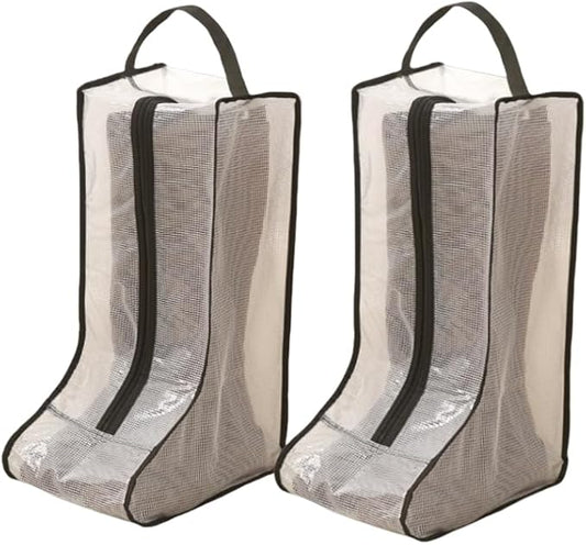 2 Set Boot Storage,Portable Short Boots and Tall Boots Storage or Protector Bag,Shoe Dust Bags,Shoe Sleeves for Travel,Clear Boots Cover,Shoes Packing Organizers for Adult Sneakers (Black Edge-Tall)