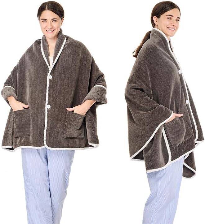 XING YE CHUAN Fleece Wearable Blanket, Comfy Poncho Throw with Buttons, Plush Sleeveless Blankets, for Women Cape Wrap Cover…