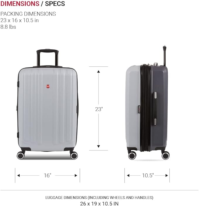 SwissGear Duet Expandable Luggage, Hard Shell Medium Luggage with Spinner Wheels