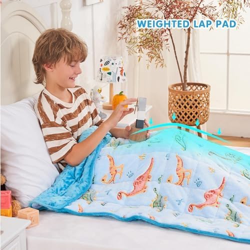 yescool Weighted Blanket 7 Pounds Weighted Lap Blanket, Glow in The Dark Dinosaur Heavy Blanket for Sleeping, Warm Minky Weighted Throw Blanket Gifts for 60-80lbs, 40"x60"