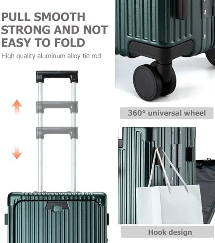 feilario Aluminium Frame PC Hard Shell Spinner Wheels Luggage,20.8"X15"X8.7 Airline Approved Built-In TSA lock Carry on Suitcase, with Cup Holder, USB Port, Phone Holder