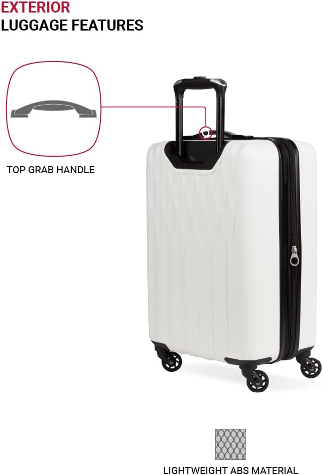 SwissGear 8018 Hardside Expandable Luggage with Spinner Wheels, White, Carry-On 20-Inch