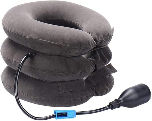 Inflatable Cervical Neck Traction Air Inflatable Pillow Neck Head Stretcher Pain Relief Collar (for Adults, Grey)