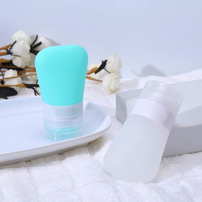 2 Pcs Silicone Travel Bottles,1.3oz Leak Proof Refillable Squeeze Containers with Transparent Carry Bag,Small Empty Travel Size Bottles for Shampoo,Conditioner,Lotion,Toiletries