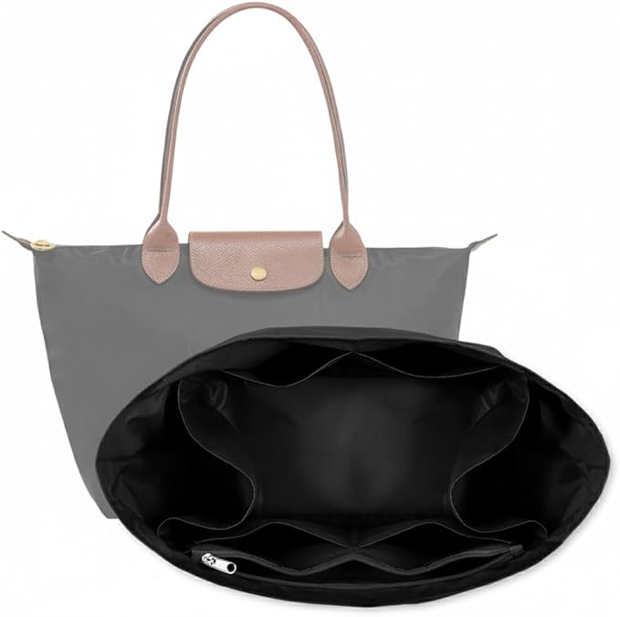 Waterproof Premium Nylon Purse Organizer Insert for Longchamp Le Pliage Tote Bag (Black, Medium)