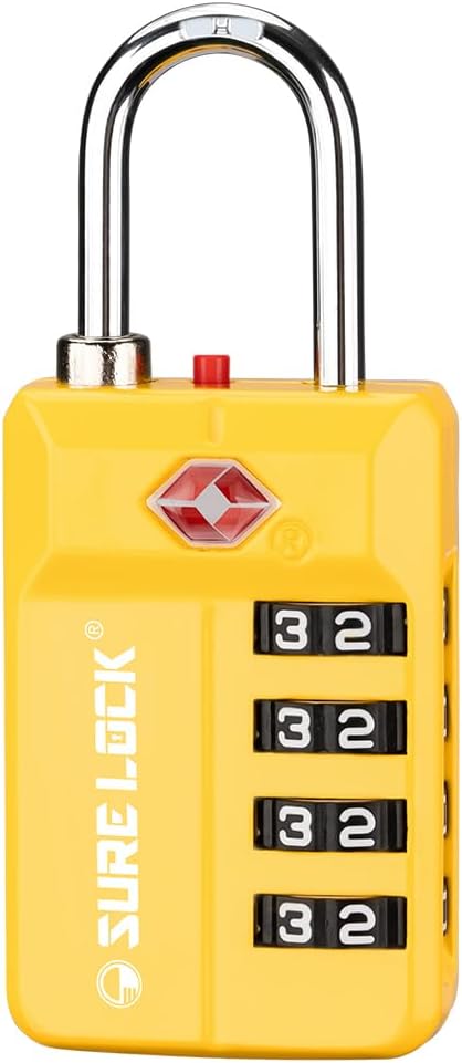 TSA Approved Travel Luggage Locks, Open Alert Combination Lock for School Office & Gym Locker ,Toolbox, Pelican Case,Easy Read Dials- 1, 2 & 4 Pack (1, Yellow 1 Pack)