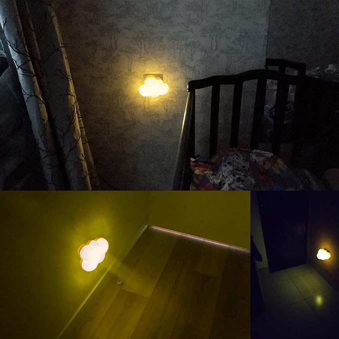 AUSAYE 4Pack LED Sensor Night Lights Plug Into Wall Lamp Cloud Night Light Cute Night Light for Adults Kids Bedroom,Bathroom,Toilet, Stairs, Kitchen,Hallway Corridor Yellow Base