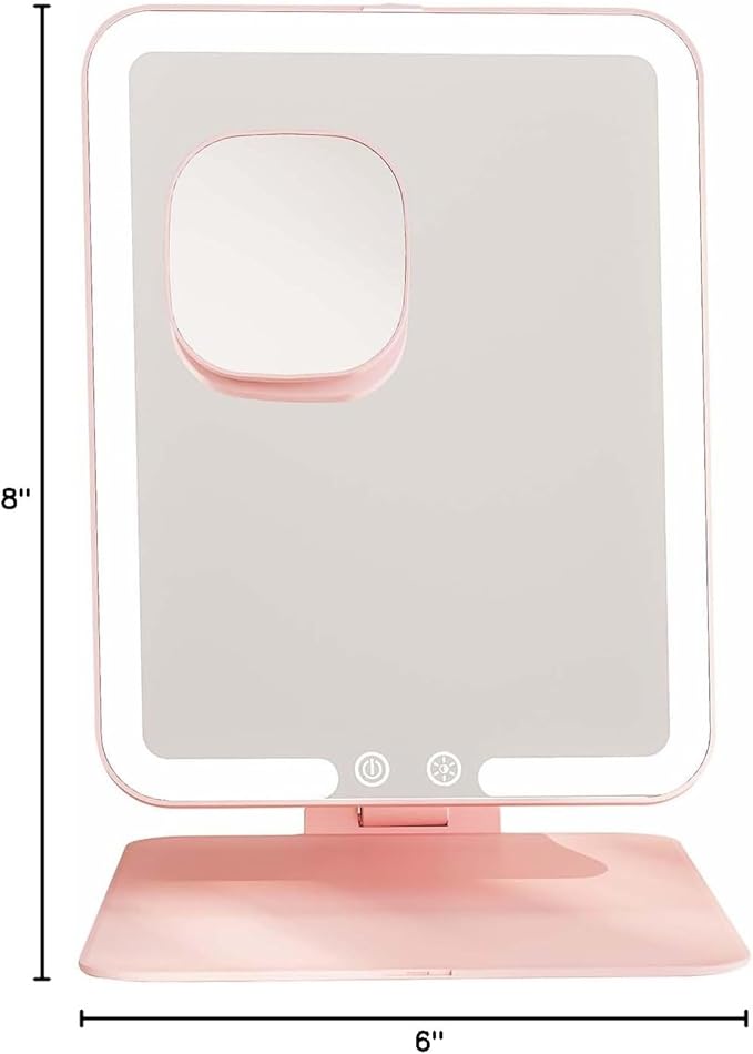 Mocado Travel Makeup Mirror with Light, Tripple Folding Vanity Mirror with Lights, 3 Colors Lighted Makeup Mirror, 1500mAh Rechargeable, Memory Function, Freely Adjust Height and Angle(Pink)