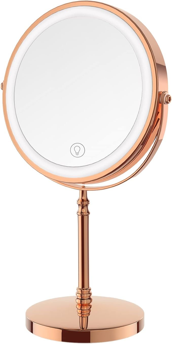 DEIOVWXS Makeup Mirror, 3000mAh Rechargeable Double-Sided Magnifying Vanity Mirror with 3 Colors, 1X/10X, 360° Rotation, Adjustable Brightness, Gifts for Mom, Women,Wife, Girls, Dorm Room Essential