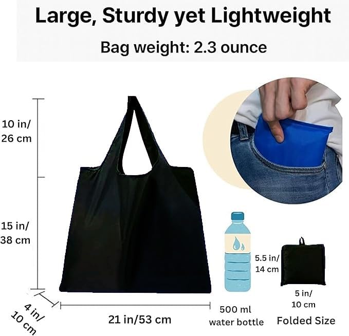 Foldable Reusable Grocery Bags – Heavy Duty 6 Pack with Handles | XL Tote for Women & Men, Market, Travel, Storage