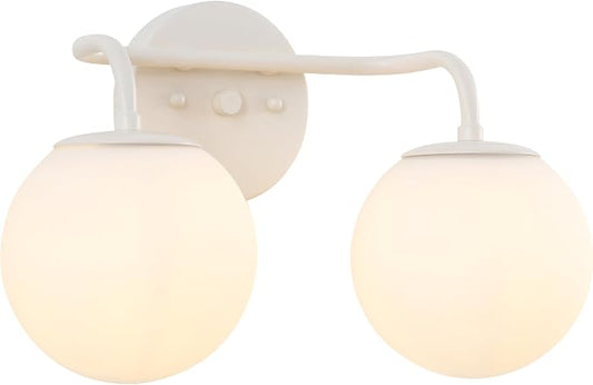 JONATHAN Y Louis Parisian Globe 15" Vanity 2-Light, Almond | White Frosted Glass Shade, Midcentury Parisian Bistro Style, Metal Wall Lamp, Dimmable, Hardwired, LED Bulbs Included