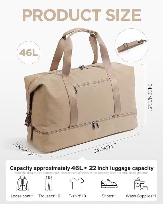Oeihuivt Weekender Bags for Women - 21 Inch Large Travel Duffel Bag 2-Piece Set with Shoe Compartment, Heavy-Duty Canvas Leather Carry On Overnight Tote