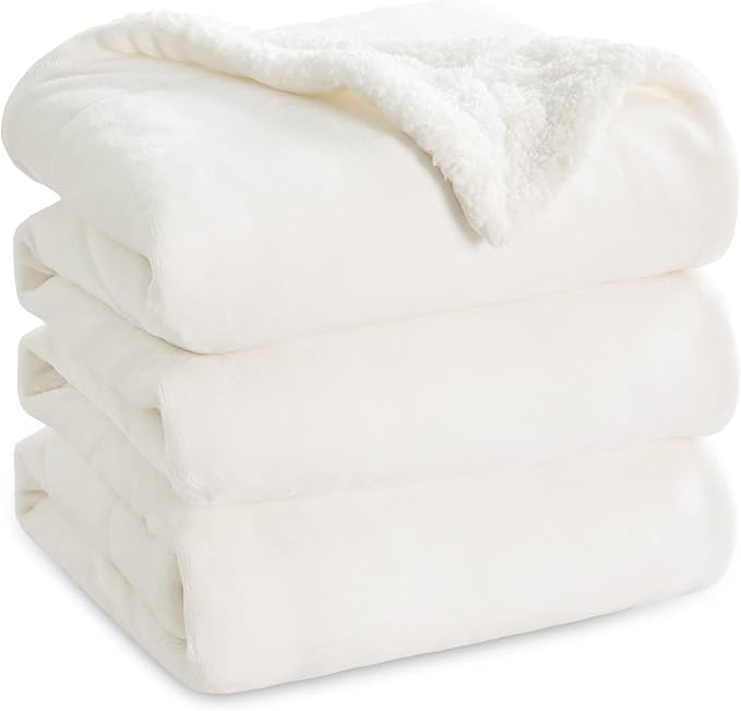 Bedsure GentleSoft Sherpa Fleece Blankets King Size for Bed, Non-Heated, Thick and Warm Throw for Women and Men, Soft Fuzzy Plush King Blanket for Winter, White, 108x90 Inches