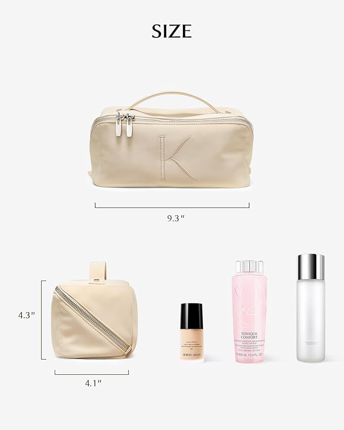EACHY Travel Makeup Bag, Large Capacity Cosmetic Bag for Women, Waterproof PU Leather, Flat Open Portable Toiletry Bag for Skincare, Brushes & Travel Essentials