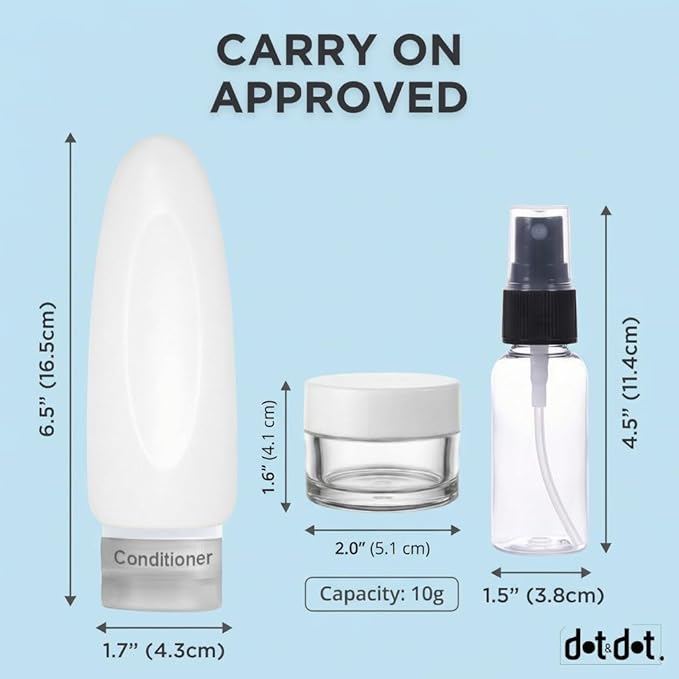 Dot&Dot Leak Proof Travel Bottles - TSA Approved 3oz 15 pc Silicone Toiletries Travel Shampoo & Conditioner Containers with Labels