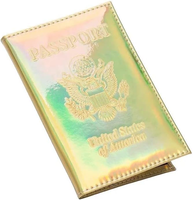 Chrome Passport Cover Vaccine Card Holder Combo, Passport Holder with Vaccine Card Slot (Gold)