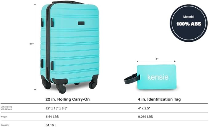 kensie 22" Peonies Hardside Carry-On Luggage with ID Tag, Pool Blue
