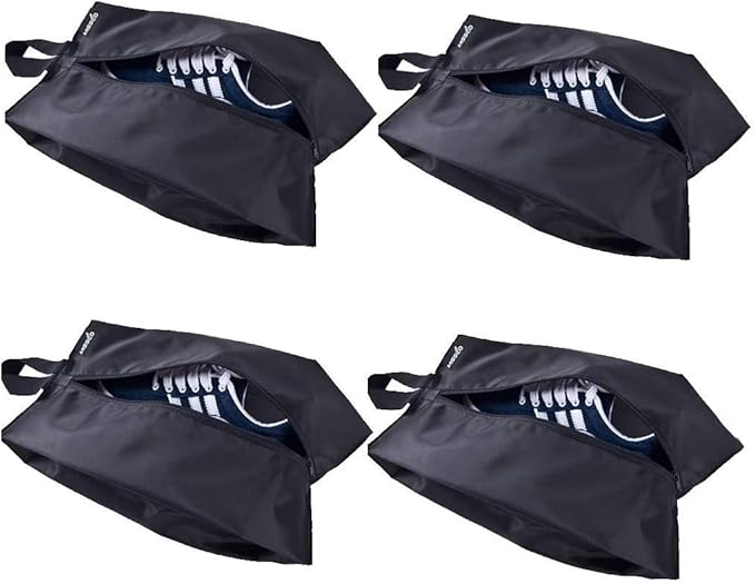 MISSLO Portable Nylon Travel Shoe Bags with Zipper Closure (Pack 4, Black)