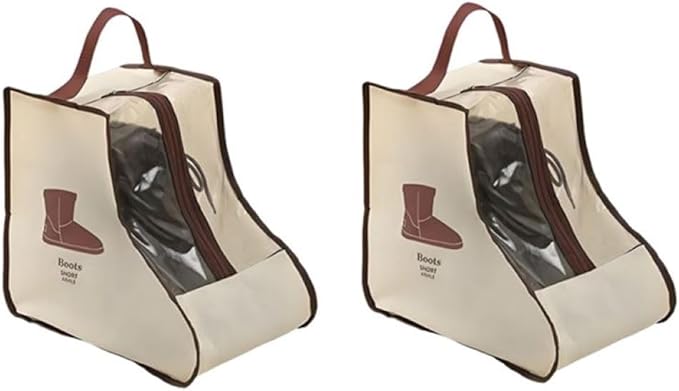 Portable 2 Pack Boots Short Storage/Protector Bag, Beige Waterproof Storage Bags for Travel, Under Bed, Wardrobe, Shoe Cabinet
