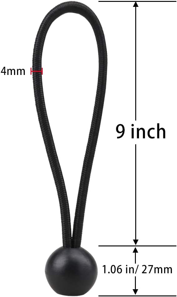 AOPRIE 30 Pack Bungee Balls 9Inches Black Ball Bungee Heavy Duty Heavyweight Tarp Bungee Cords, Weather Resistant Tie Down Strap 4mm Thickness - for Camping, Tents, Cargo, Holding Wire and Hoses