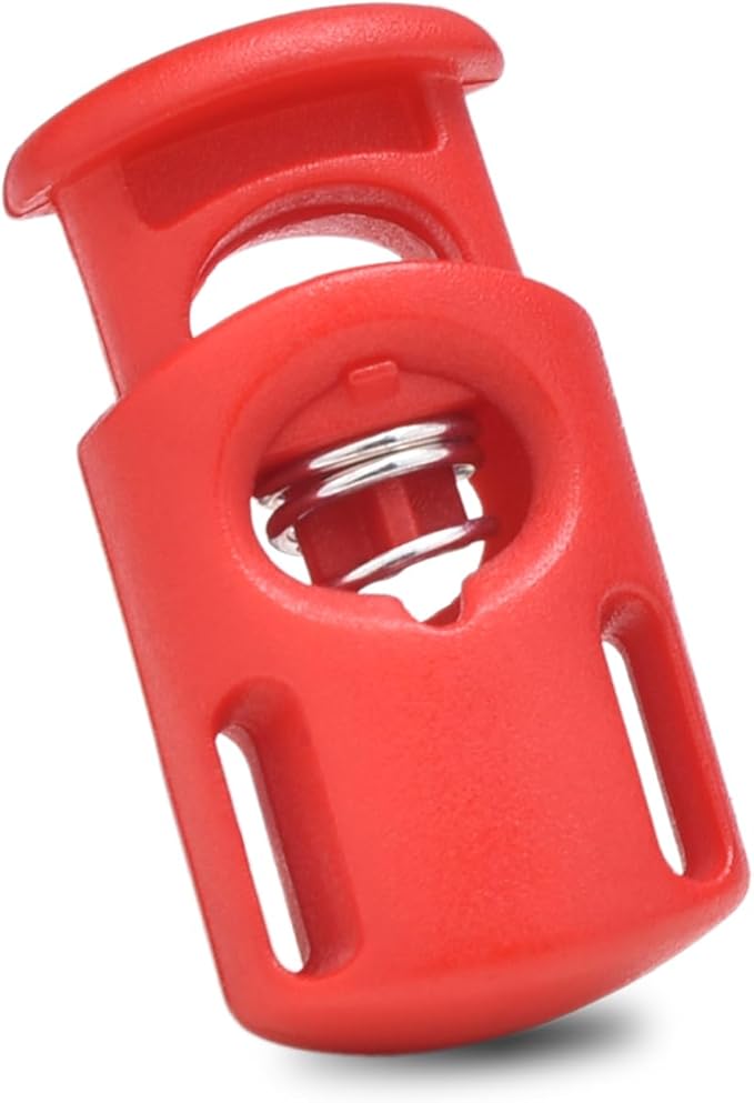 CooBigo 10 Pack Plastic Spring Cord Locks for Drawstring Paracord, Cord Stopper Toggle Clasps for Sweatpants Hoodie Gloves Hats Swim Goggles String Clip Elastic Shoeslace String Lock Red